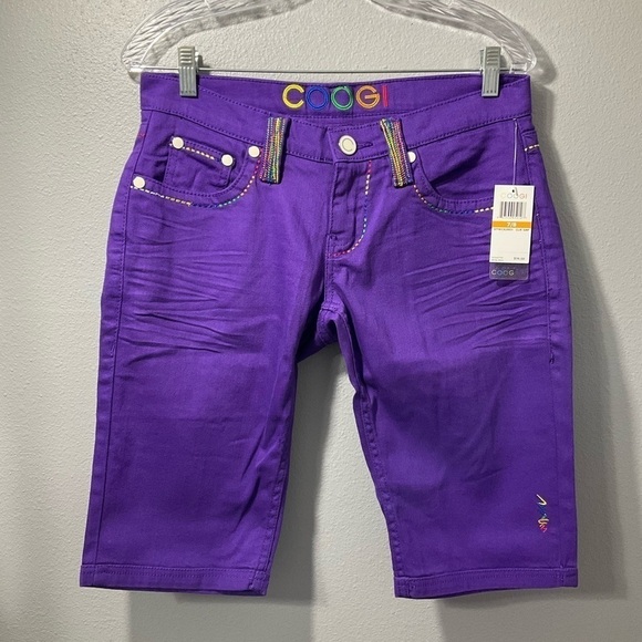 Coogi purple Bermuda denim shorts with rainbow details size 9/10 New B03 - Picture 1 of 10